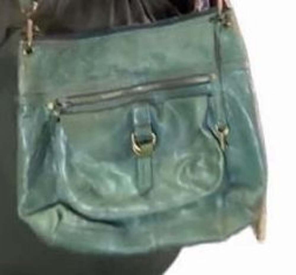 Fossil Sasha Distressed Green Leather Crossbody Hobo Bag
